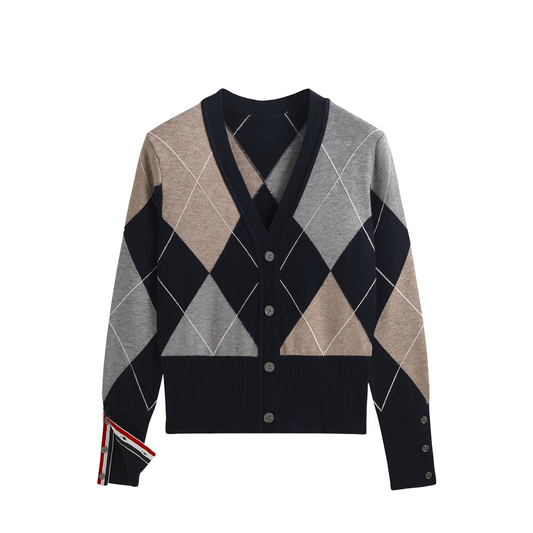 2025SS Diamond-patterned contrast cardigan TREND