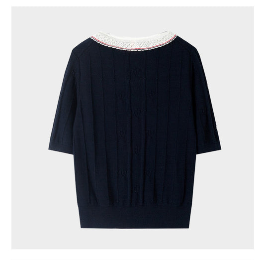 2026ss Women's Lace Collar Knit Top