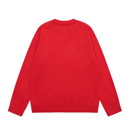 Gold Heart Embroidered Red Crewneck Sweater