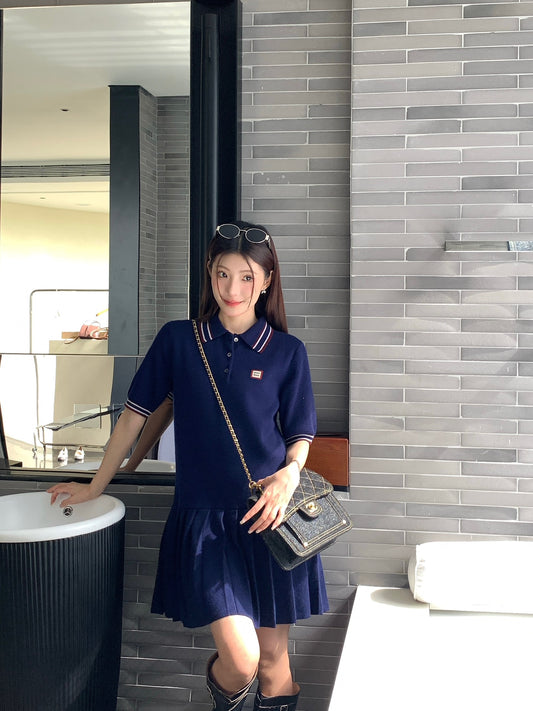 Knitted Collegiate Dress — Polo Collar