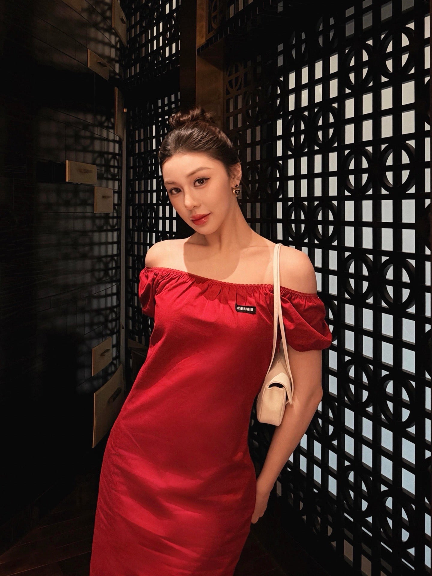 Red Midi Dress — Square Neck