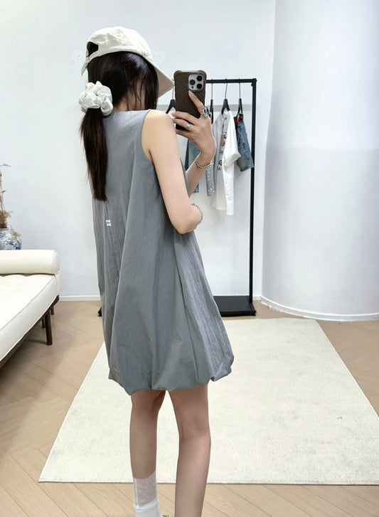 Sleeveless Bubble Hem Mini Dress with Drawstring Bag