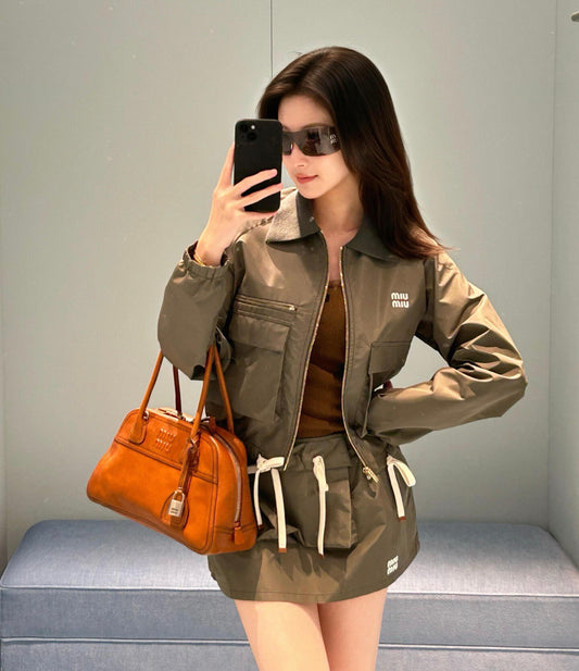 Silk Memory Cargo Jacket & Mini Skirt Set