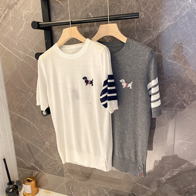 Women's Tricolor Short Sleeve Sweater(复制) THOM TREND