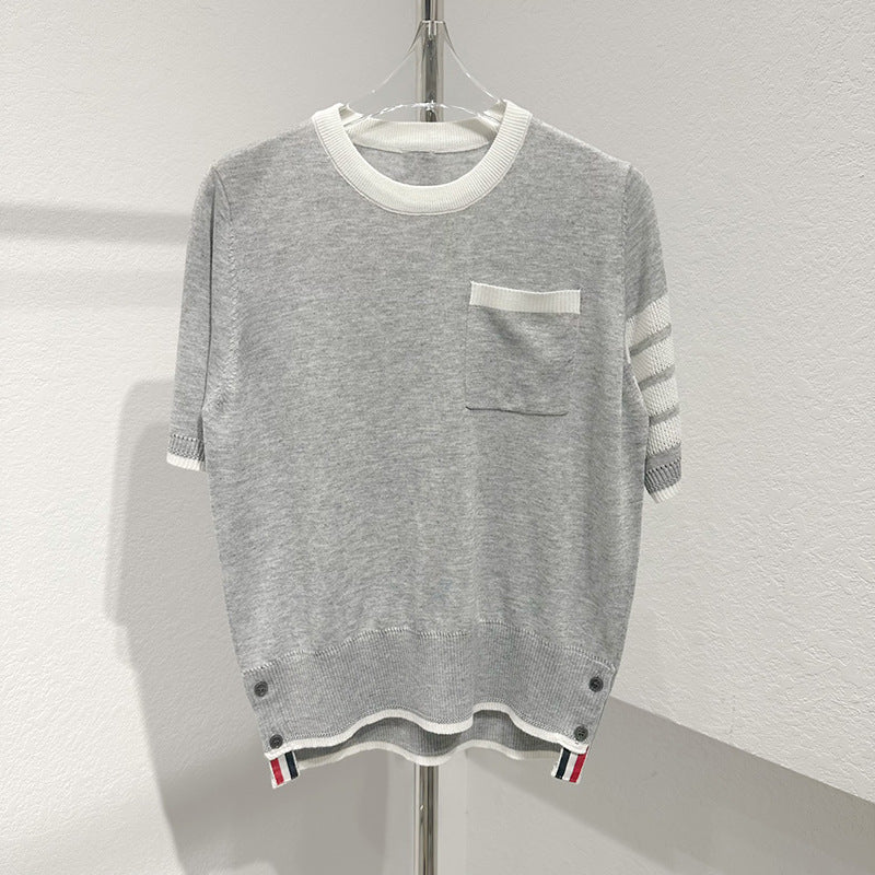 Contrast color knitted T-shirt