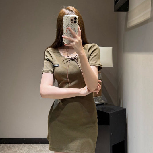 Knit Tie-Front Mini Dress