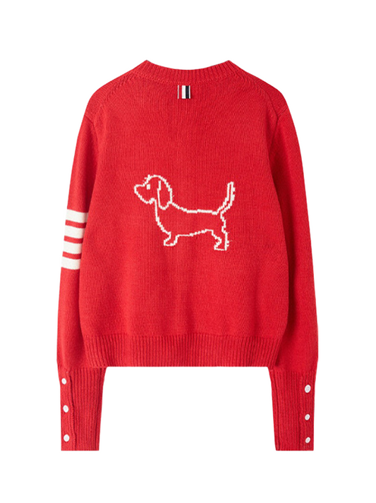 Women's Dachshund Cardigan - Red Wool Cropped Sweater