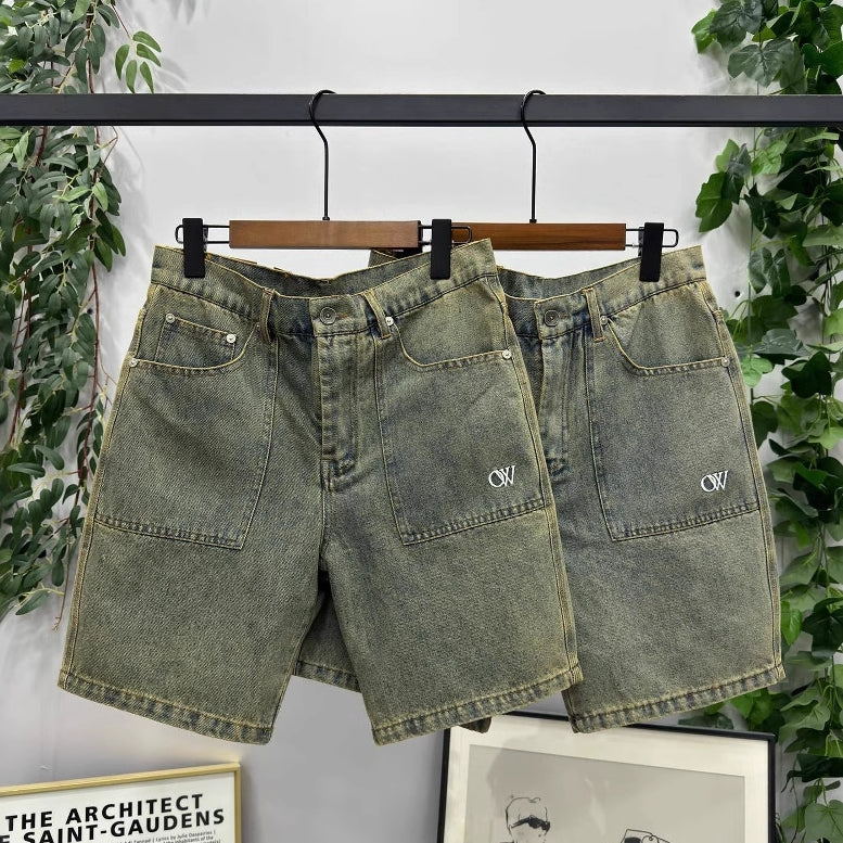 Off-White Men's OW Monogram Olive Wash Denim Shorts product detail 6