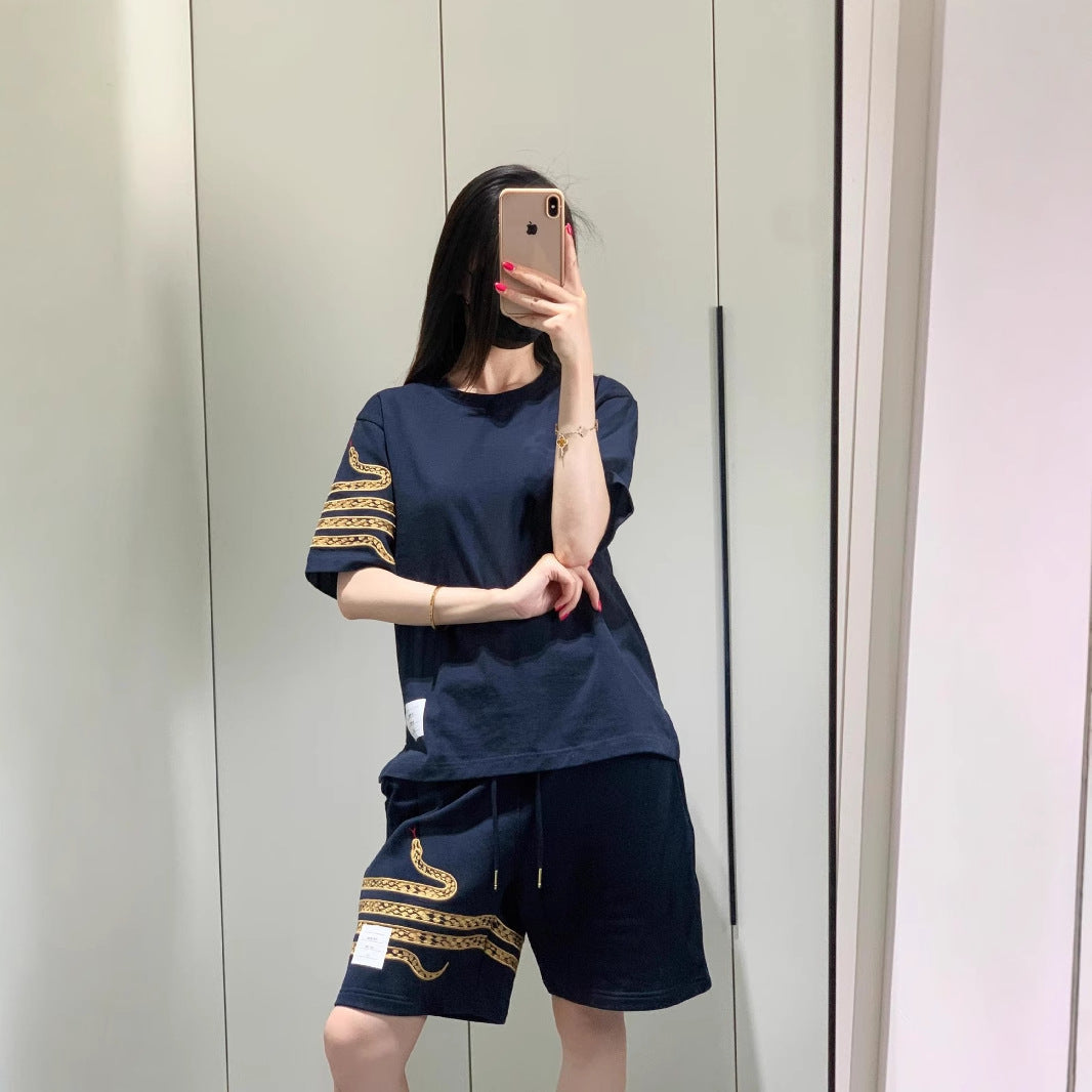 2025SS Unisex snake embroidered short-sleeved suit THOM TREND