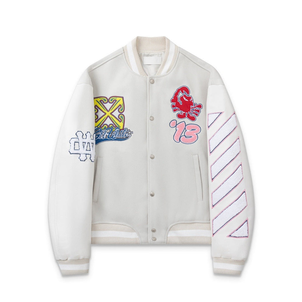 Off-White White Multicolor Patch Varsity Jacket for Men