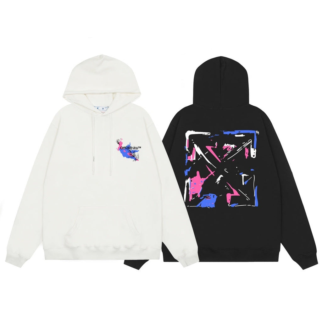 Off-White Paint Splash Arrow Pullover Hoodie - Black back graphic view