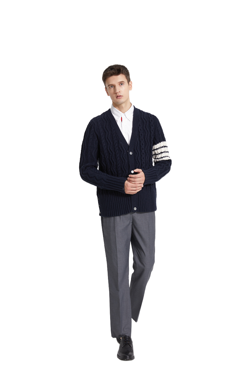 Classic Striped Cable Sweater Jacket THOM TREND