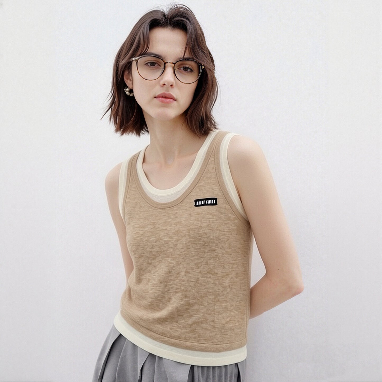Striped Knit Sleeveless Vest — Round Neck