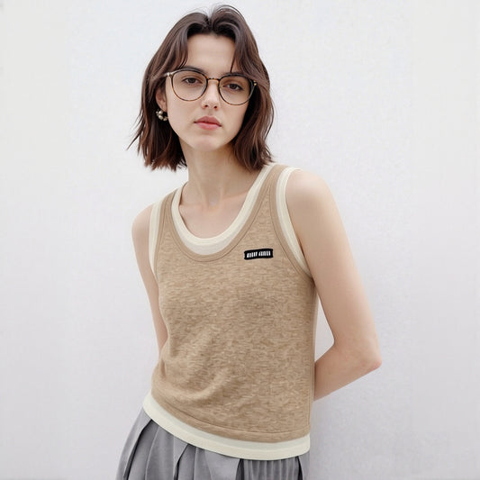 Striped Knit Sleeveless Vest — Round Neck