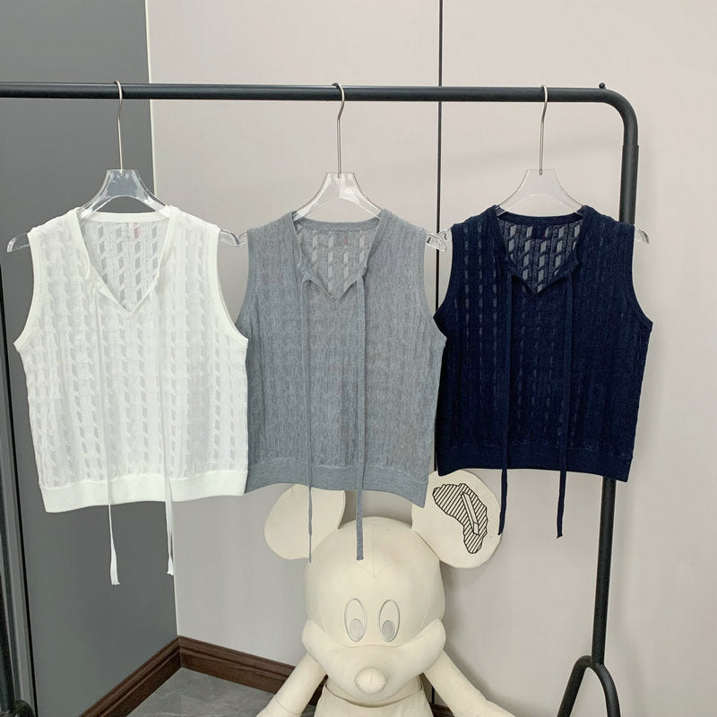 New yarn splicing lace-up vest THOM TREND