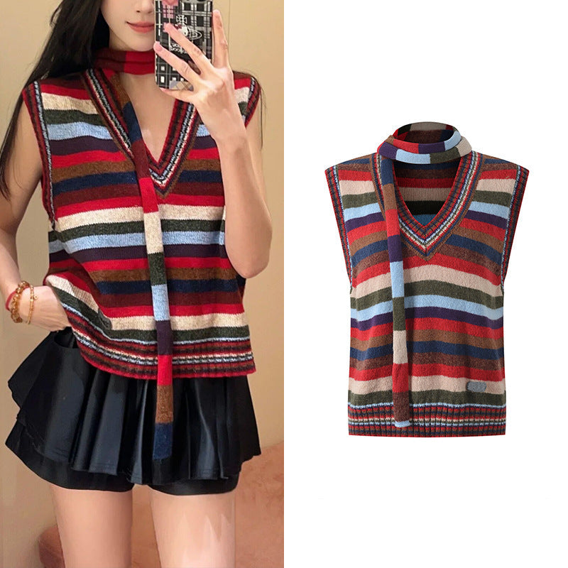 2025SS  Colorful striped lace-up vest THOM TREND