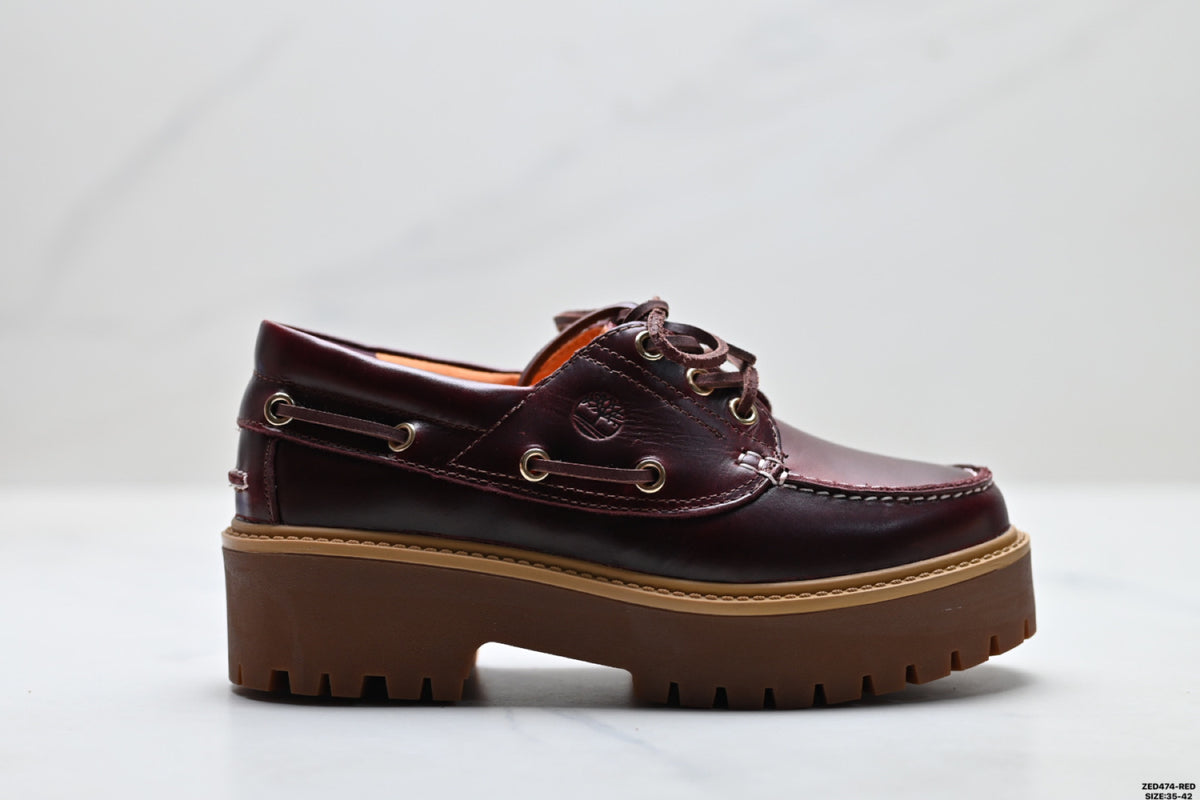Timberland Burgundy Women's Platform Boat Shoe - right-facing side profile main image