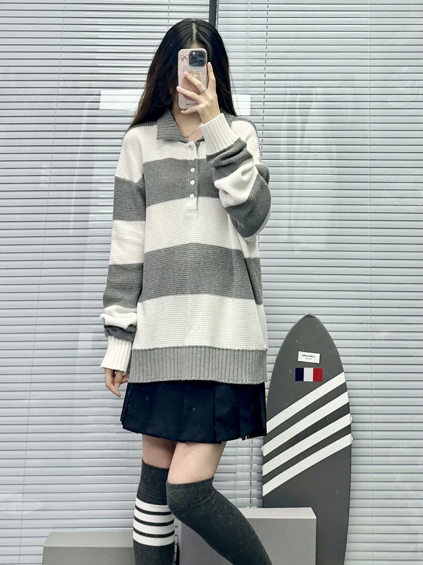 2025SS Women's Striped Polo Sweater THOM TREND