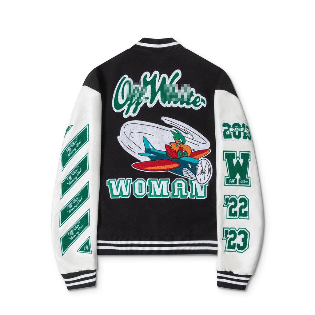 Off-White Black White Green College Varsity Jacket