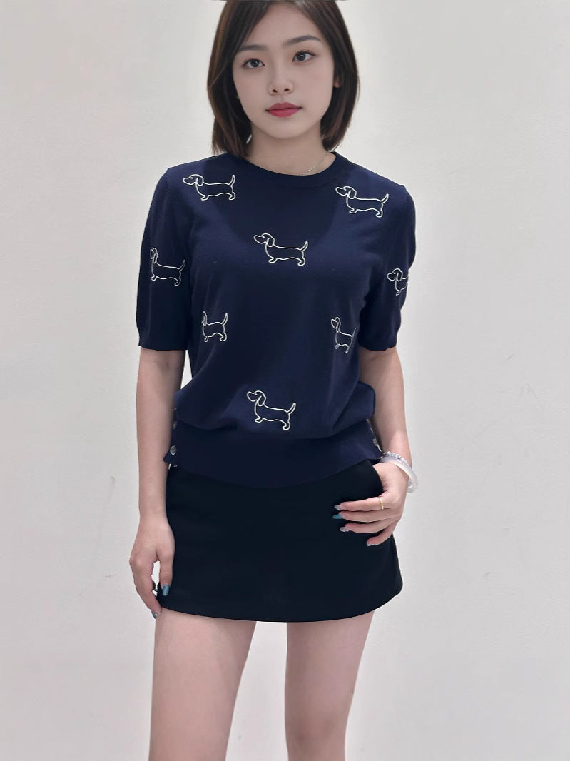 Women's Puppy Rose Embroidery Short Sleeve（副本） THOM TREND