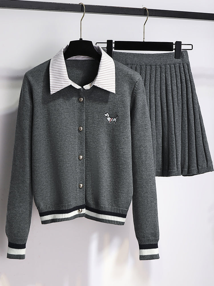 Fake two-piece cardigan + pleated skirt THOM TREND