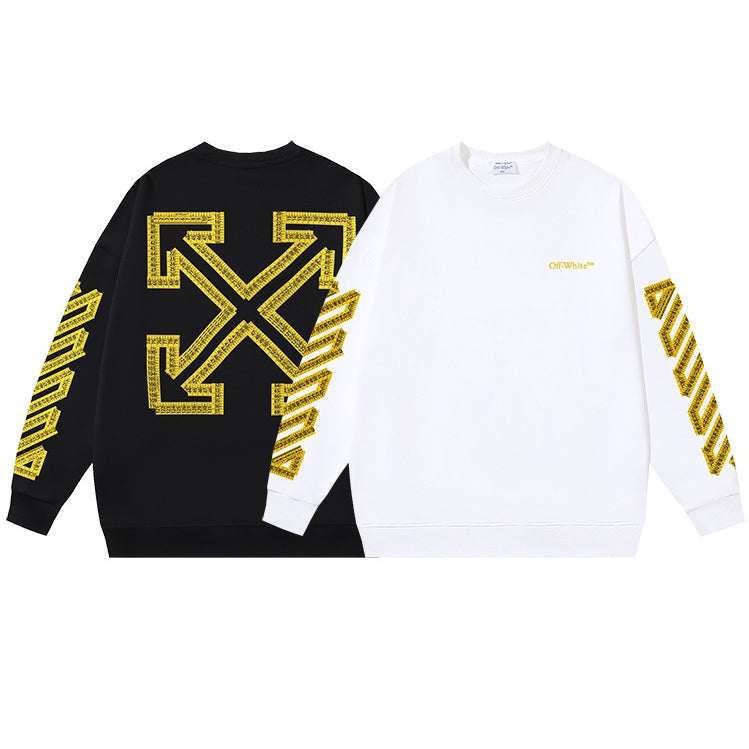 Off-White Gold Diagonal Arrow Crewneck Sweatshirt - Black back graphic view
