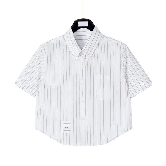2025SS Women's vertical striped cropped shirt THOM TREND