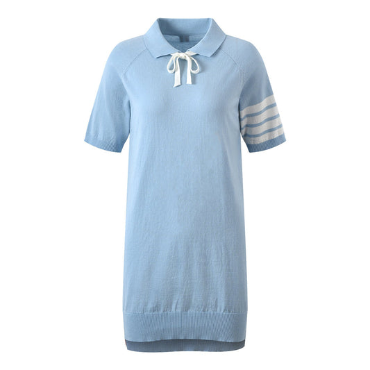 Polo lapel knitted short sleeve dress