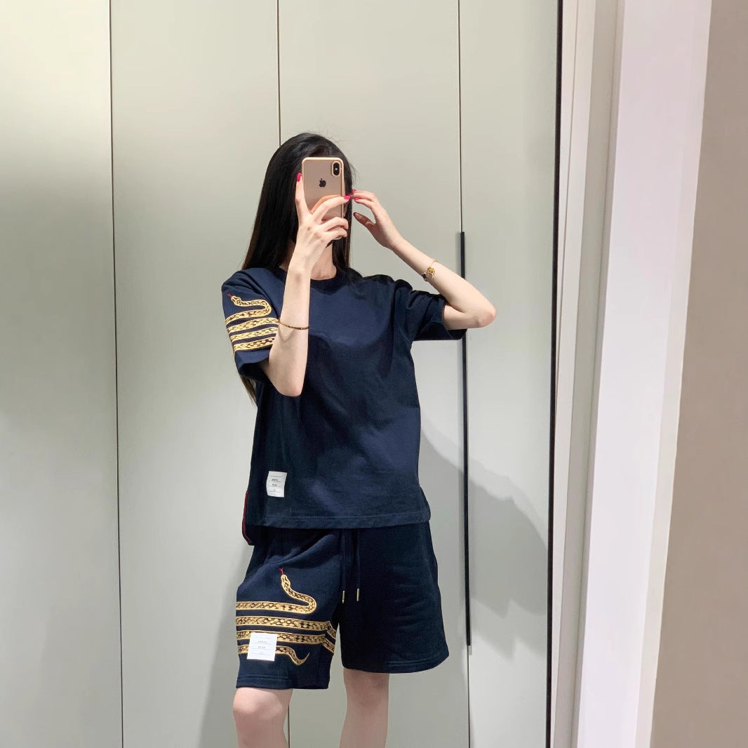 2025SS Unisex snake embroidered short-sleeved suit THOM TREND