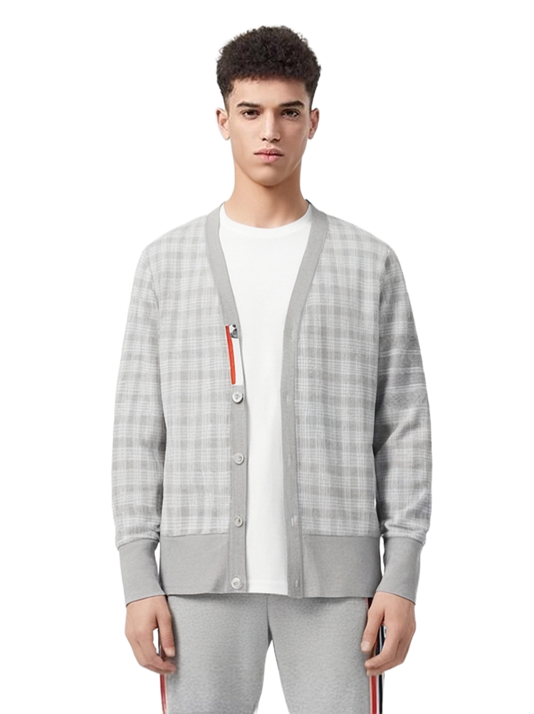 Check jacquard cardigan jacket THOM TREND