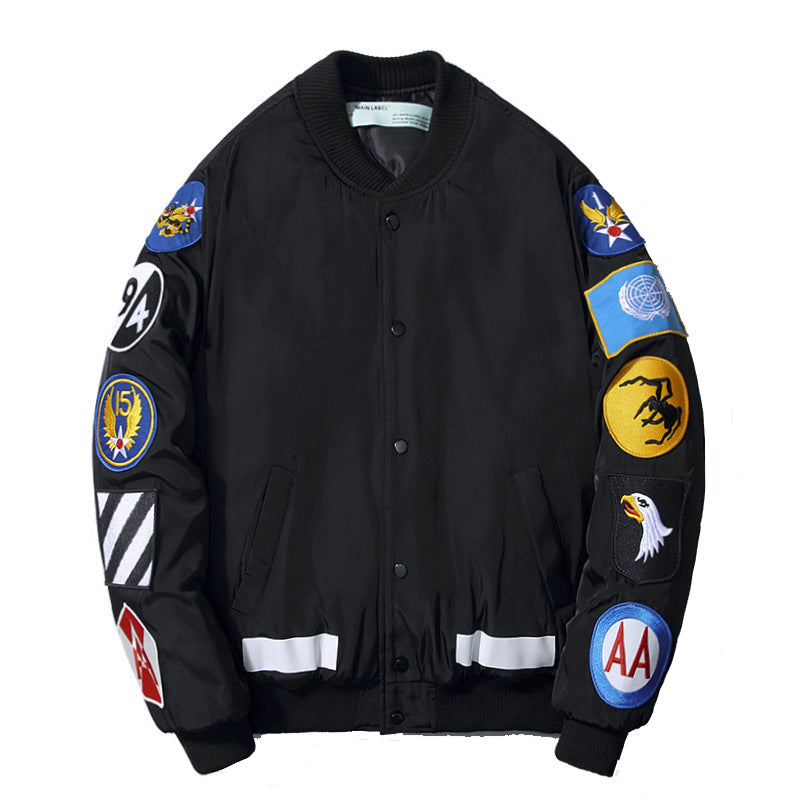 Off-White Black Patch Sleeve Bomber Jacket for Men