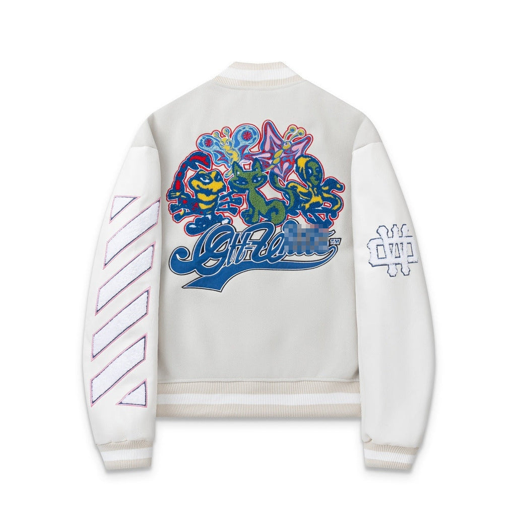 Off-White White Multicolor Patch Varsity Jacket for Men