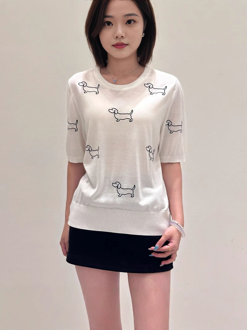 Women's Puppy Rose Embroidery Short Sleeve（副本） THOM TREND