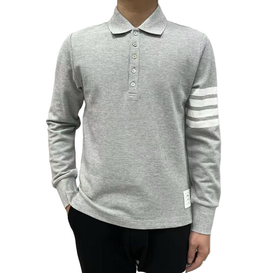 2025SS Four-bar lapel long-sleeved T-shirt THOM TREND