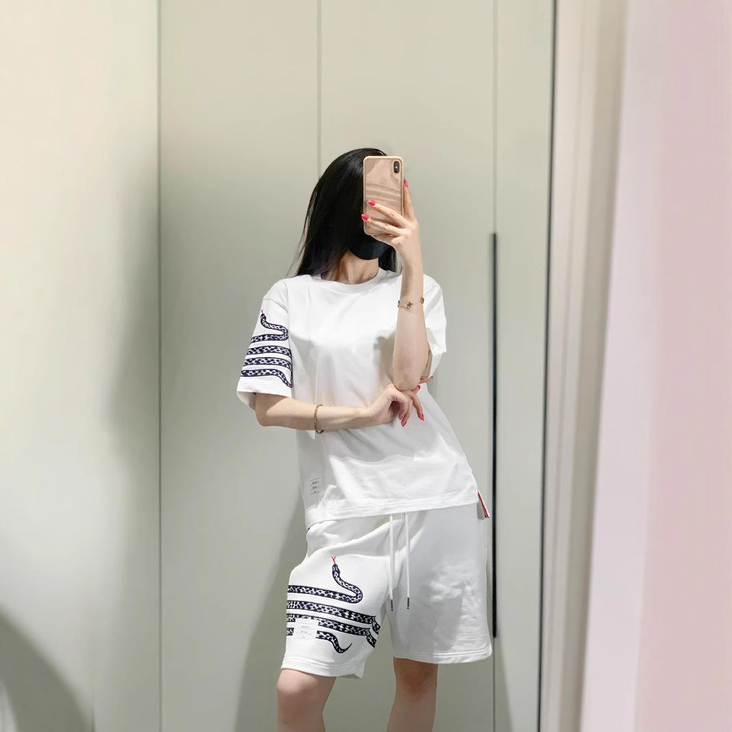 2025SS Unisex snake embroidered short-sleeved suit THOM TREND