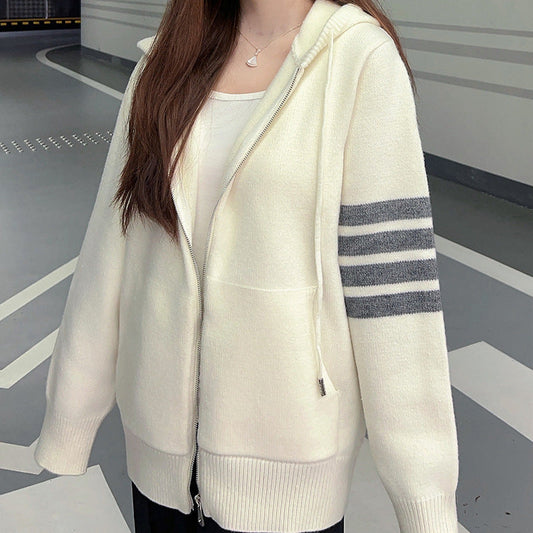 Hooded zip-up cardigan