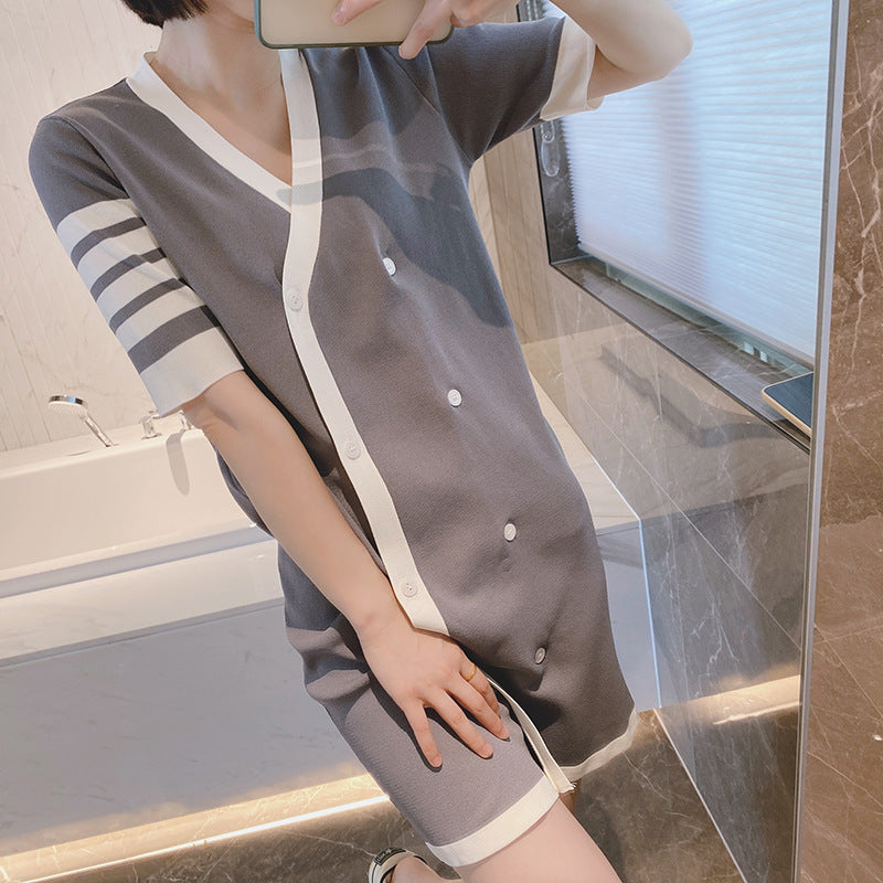 Vneck T-shirt knitted dress