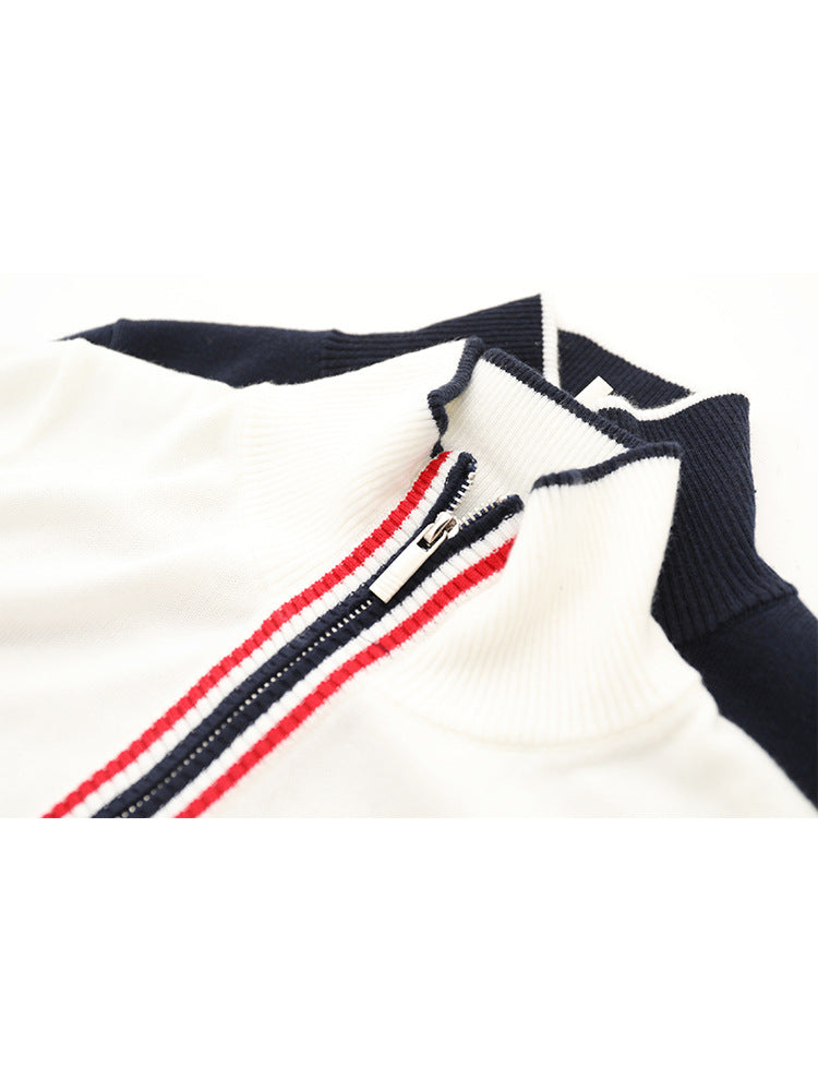 Stand collar double zip wool sweater