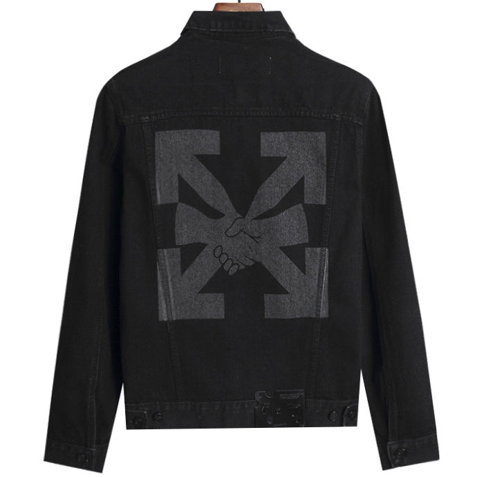 Off-White Black Tonal Handshake Arrow Denim Jacket for Men