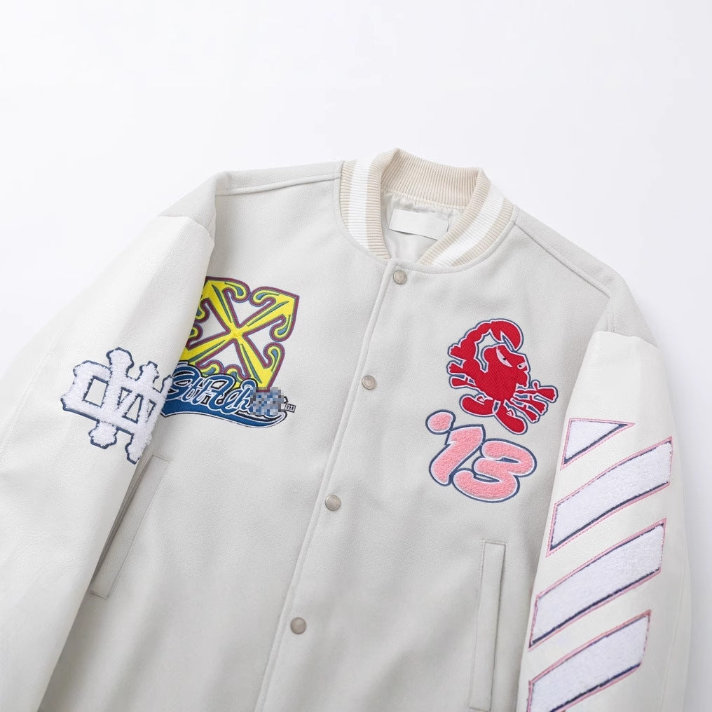 Off-White White Multicolor Patch Varsity Jacket for Men