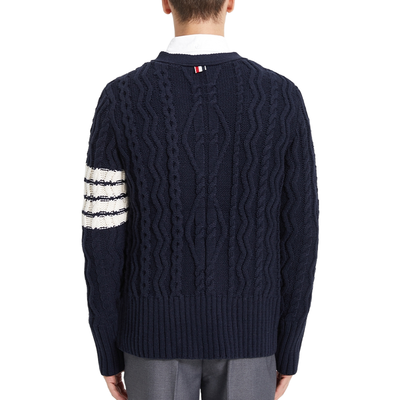 Classic Striped Cable Sweater Jacket THOM TREND