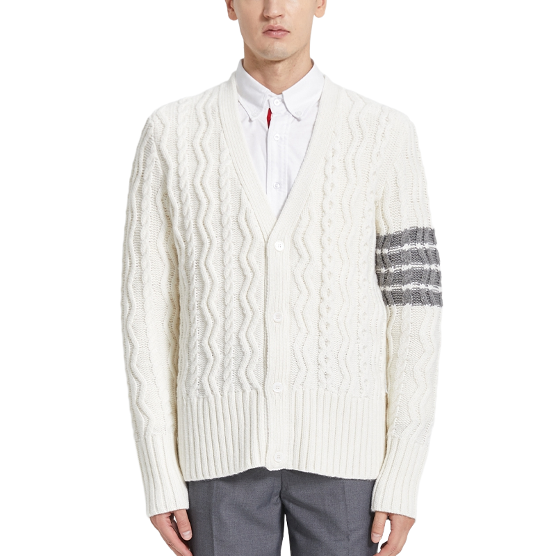 Classic Striped Cable Sweater Jacket THOM TREND