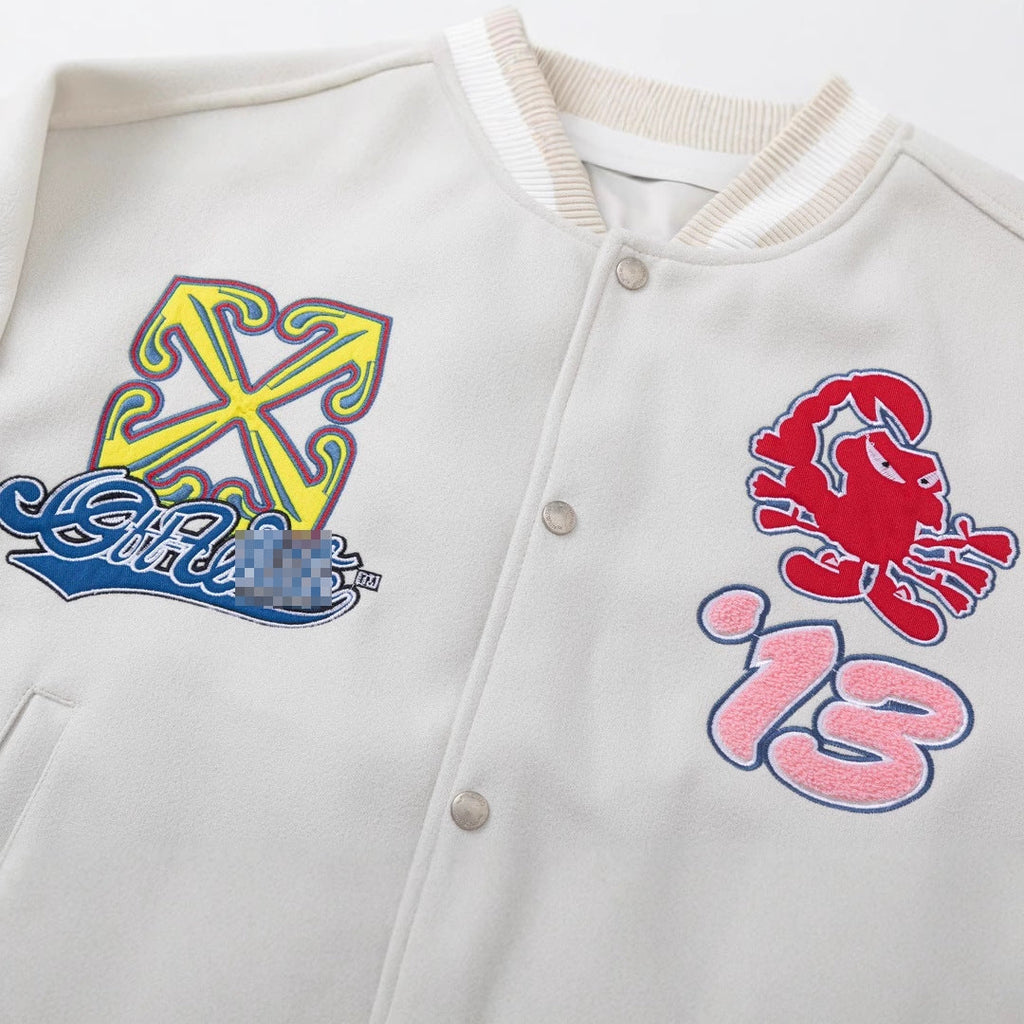 Off-White White Multicolor Patch Varsity Jacket for Men