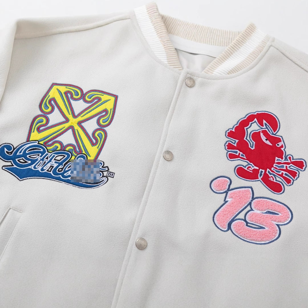 Off-White White Multicolor Patch Varsity Jacket for Men