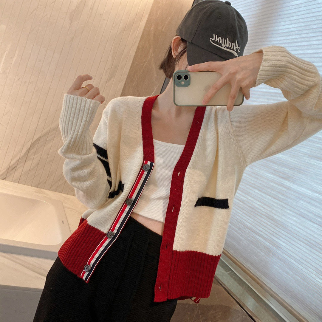 2025SS wool V-neck knitted cardigan THOM TREND