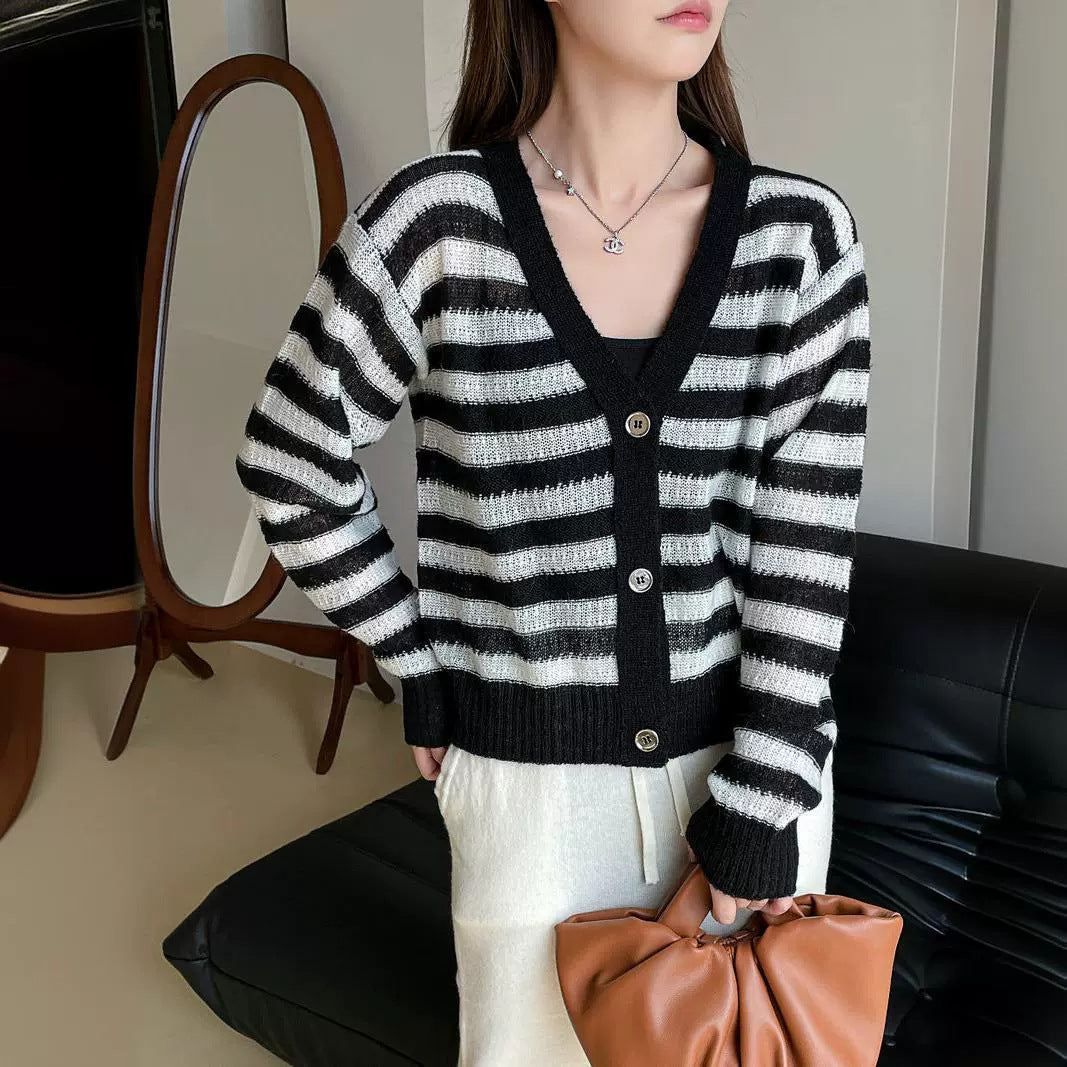 2025SS Striped color block knitted sweater THOM TREND