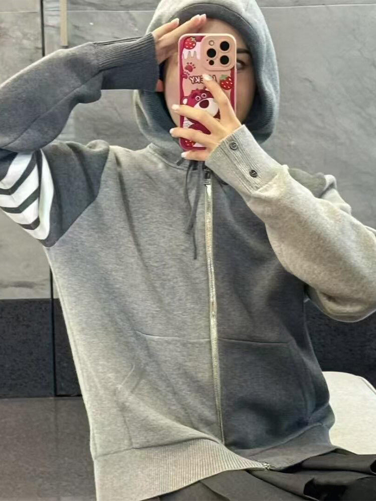 Spring and Autumn Colorblock Hooded Jacket THOM TREND