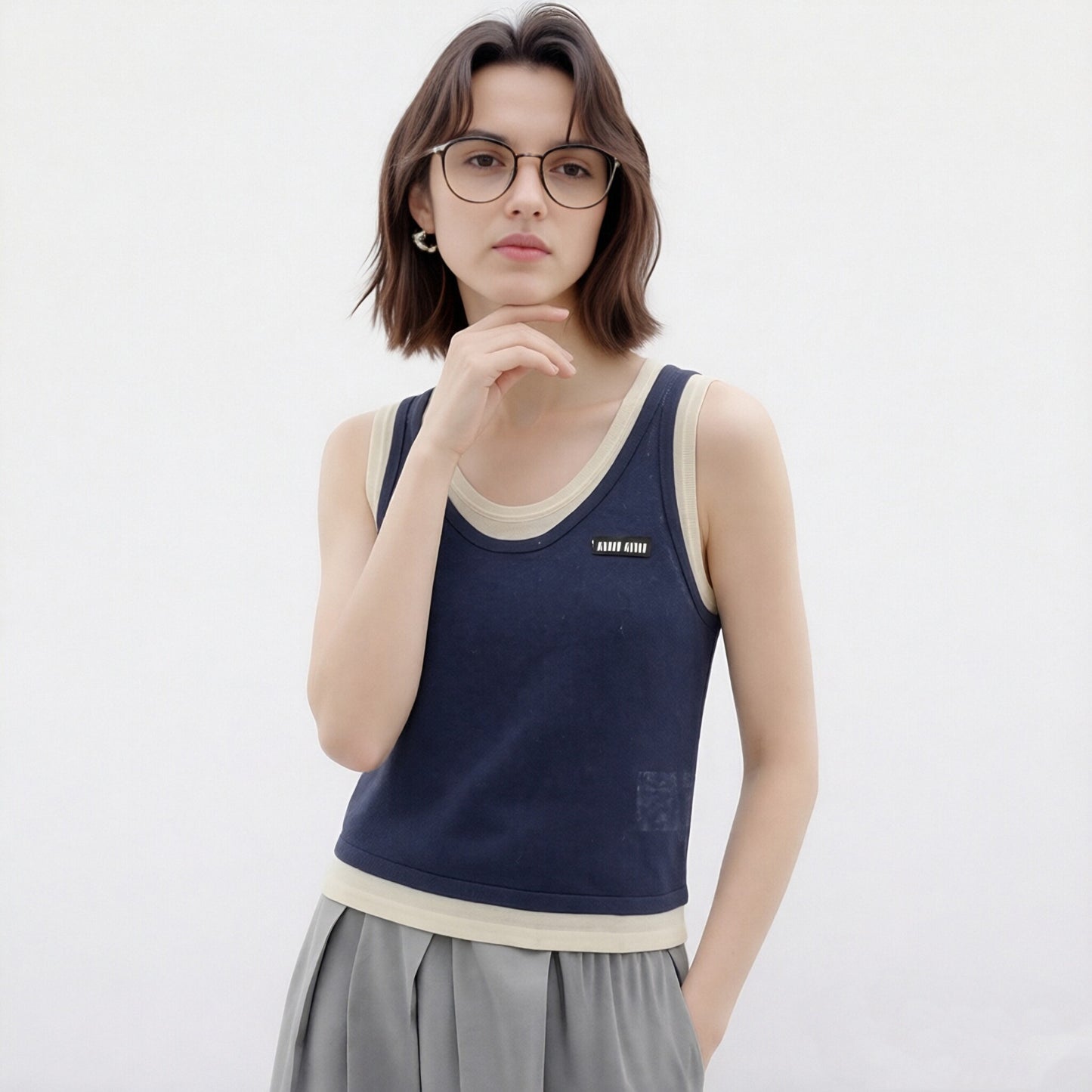Striped Knit Sleeveless Vest — Round Neck