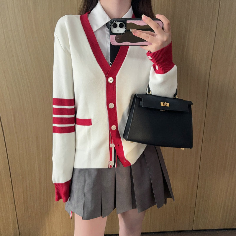 2025SS  Contrast color rugby cardigan THOM TREND