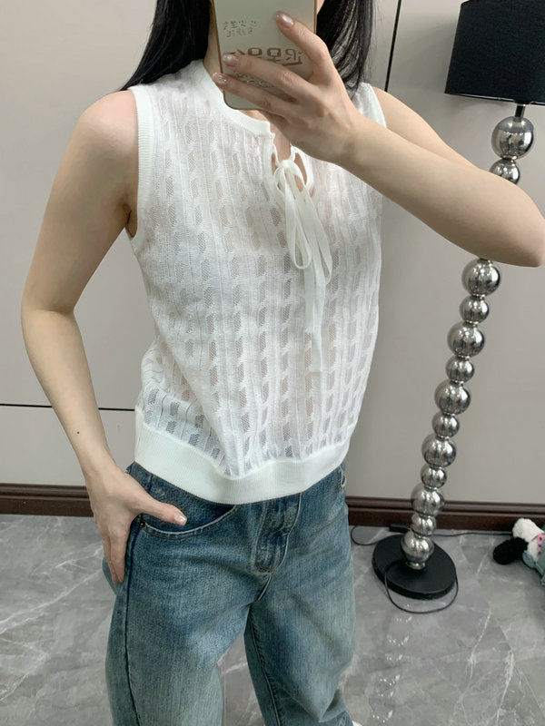 New yarn splicing lace-up vest THOM TREND